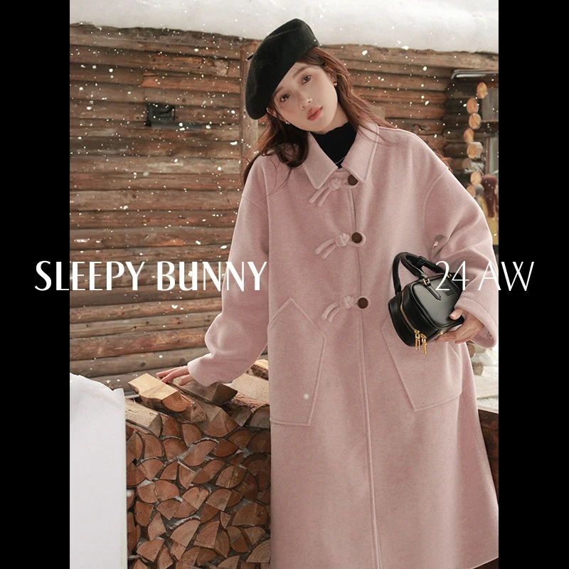 瞌睡兔 复古翻领毛呢大衣女冬季高级感气质减龄宽松保暖呢子外套
