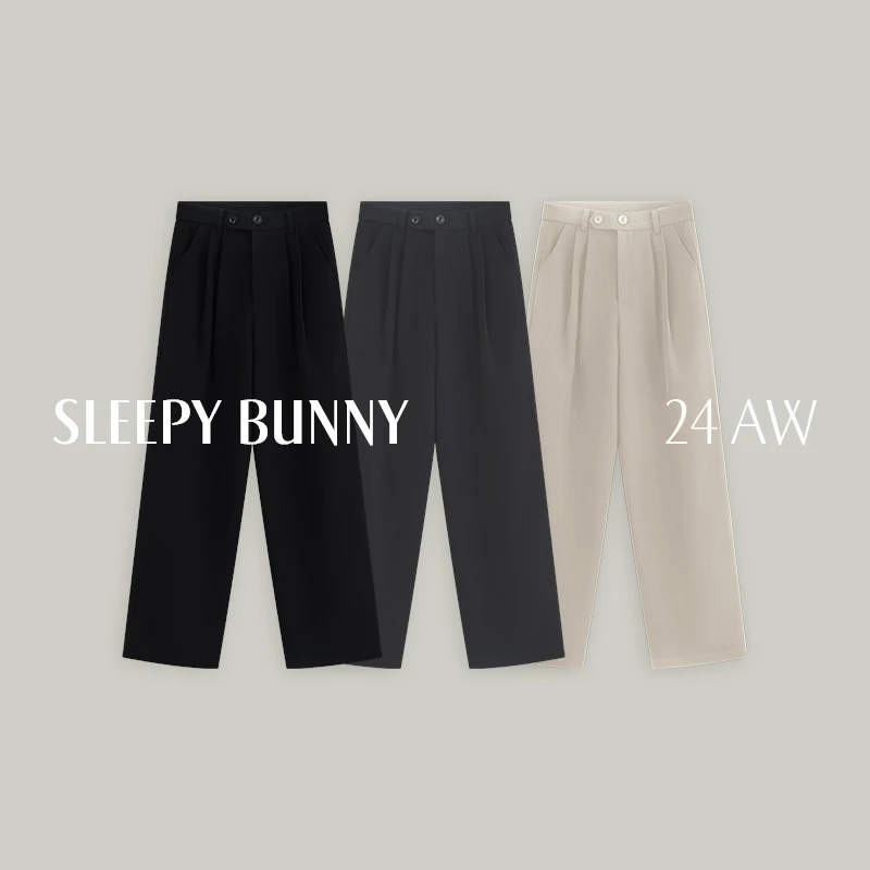 瞌睡兔黑色西装裤女秋季气质小个子垂感宽松阔腿裤高腰直筒休闲裤