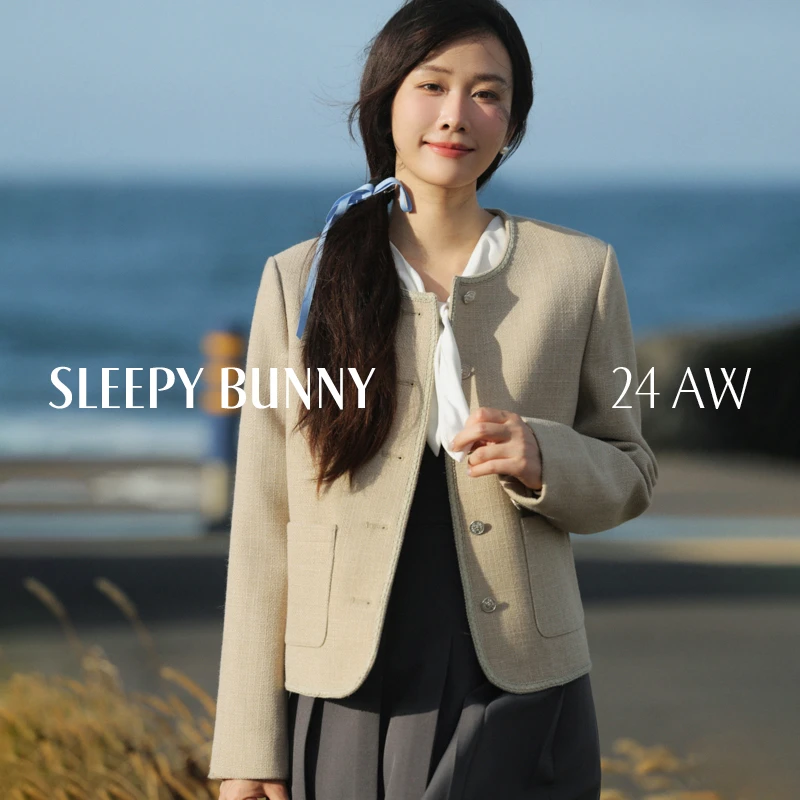 瞌睡兔气质小香风百搭格纹秋冬小个子宽松遮肉显瘦圆领短款外套