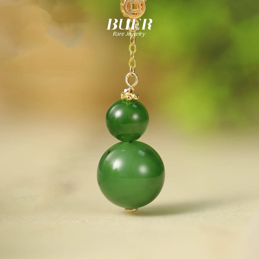 【不二珠宝】和田玉碧玉葫芦吊坠项链DIY银镶设计带链子（多样发一））