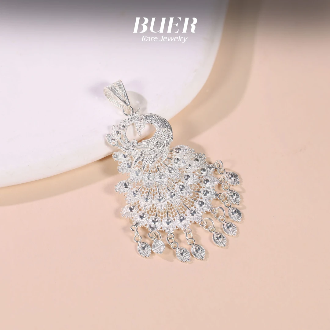 吊坠足银 【不二】足银孔雀吊坠设计款手工艺项坠