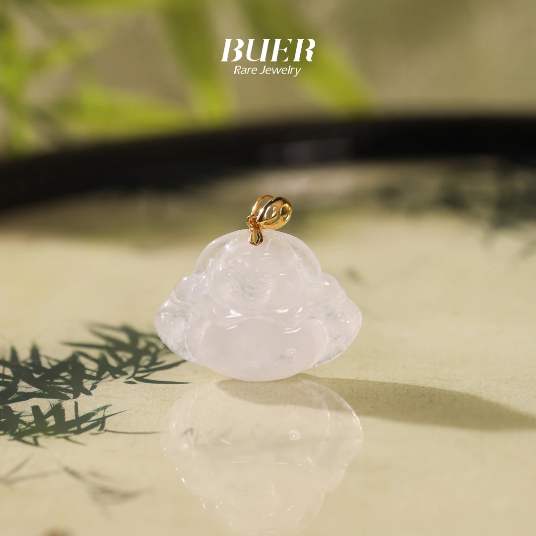 【不二】天然冰种翡翠佛公吊坠18k金镶嵌