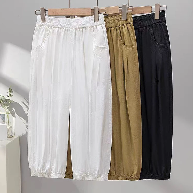 夏季薄款七分裤女时尚韩版2024显瘦舒适棉质萝卜裤宽松阔腿休闲裤