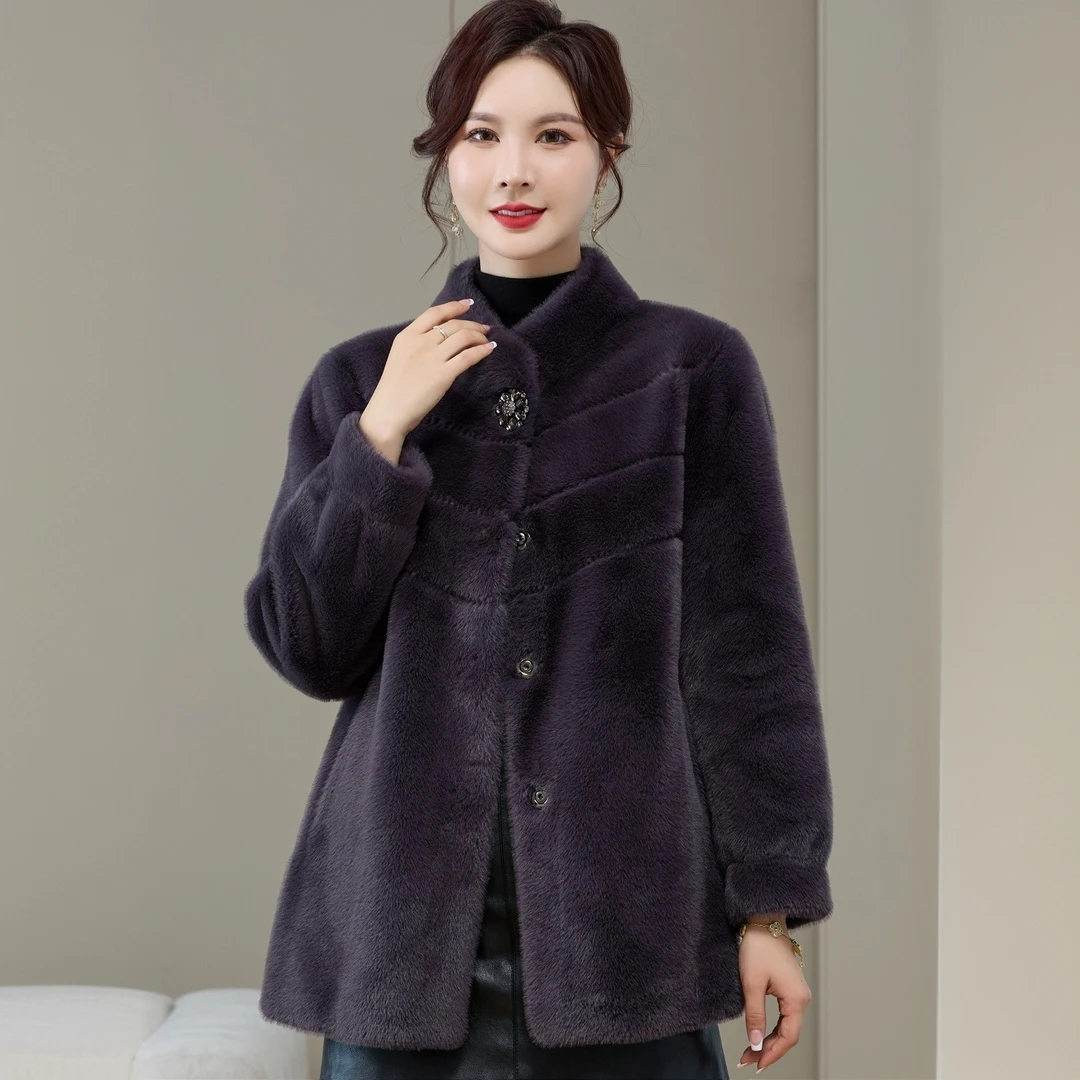 雅鹿水貂毛绒皮毛一体秋冬季外套时尚加厚保暖中老年女装气质妈妈