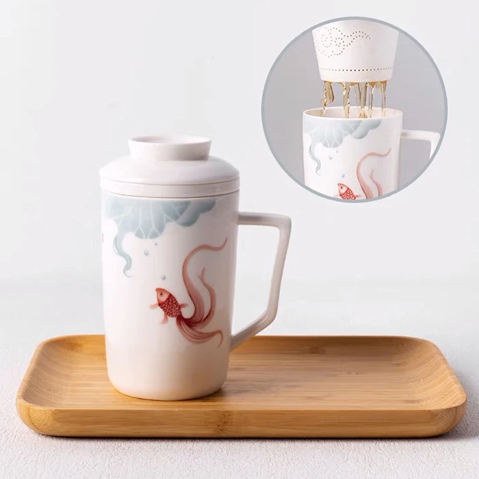 艾格恩专用喝茶泡茶杯高温白瓷杯茶水分离过滤办公室水杯带盖子