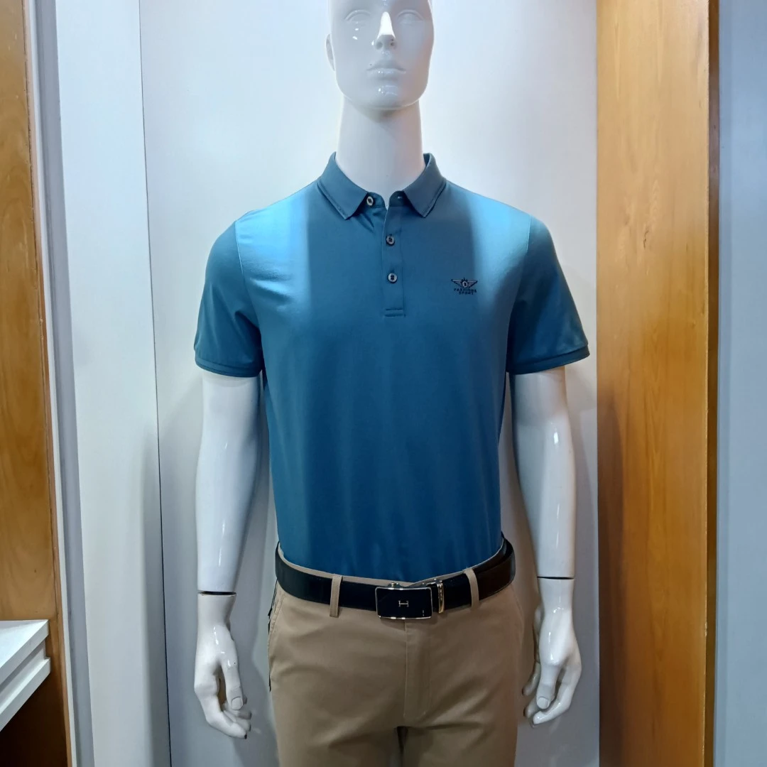 SunLiWen/邦隆服饰夏季新款男中年休闲时尚百搭丝光棉翻领T恤