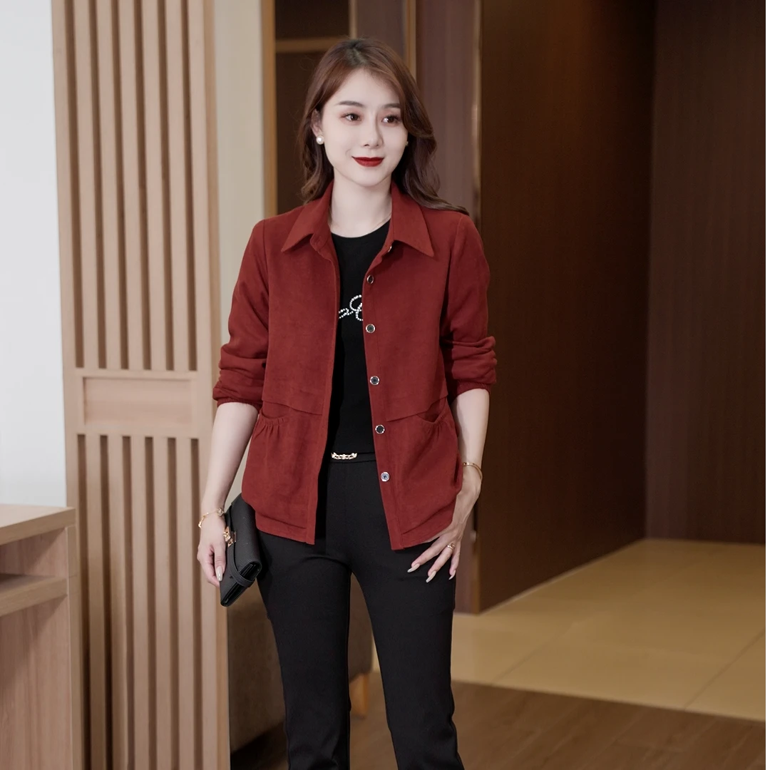 2024秋季新款加内衬外套休闲百搭宽松中老年时尚洋气显瘦短款上衣