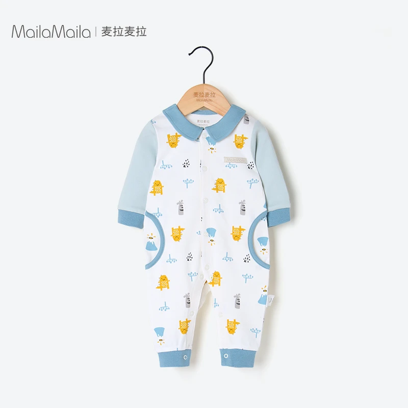 麦拉麦拉婴儿前开连体哈衣长袖春秋季男女宝宝棉爬爬服装超萌a类