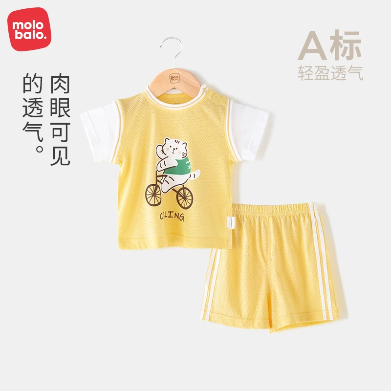 婴儿套装宝宝纯棉网眼镂空运动短裤套装透气男女婴儿衣服短袖夏装