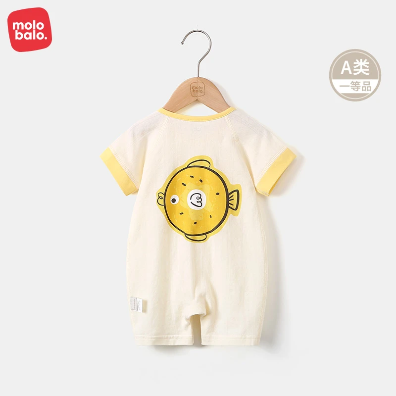 麦拉贝拉婴儿连体衣夏季短袖款男女宝宝哈衣爬爬服纯棉透气哈衣