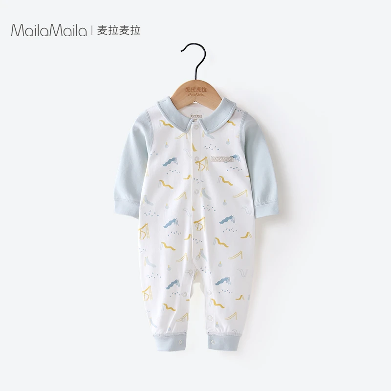 麦拉麦拉婴儿前开连体哈衣长袖春秋季男女宝宝棉爬爬服装超萌a类