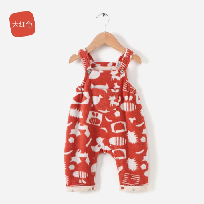 婴儿背带裤春秋摇粒绒裤子男女宝宝背带裤休闲长裤