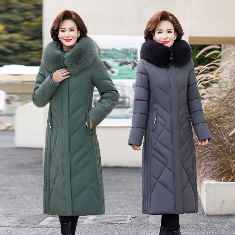 中老年人女加长款棉服冬装加厚保暖外套大码妈妈装宽松显瘦棉袄子