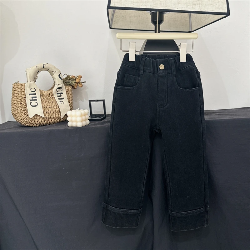 【现货】leomama女童裤子秋冬装大童时髦加绒牛仔裤儿童一体绒长裤