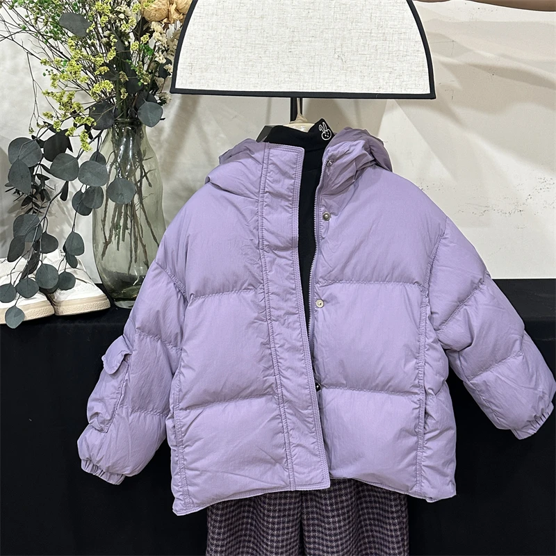 【现货】女童羽绒服儿童面包服女大童加厚冬装90白鸭绒连帽外套