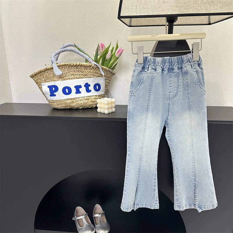 【现货】女童牛仔裤夏季新款儿童裤子洋气时髦女孩大童喇叭裤开叉