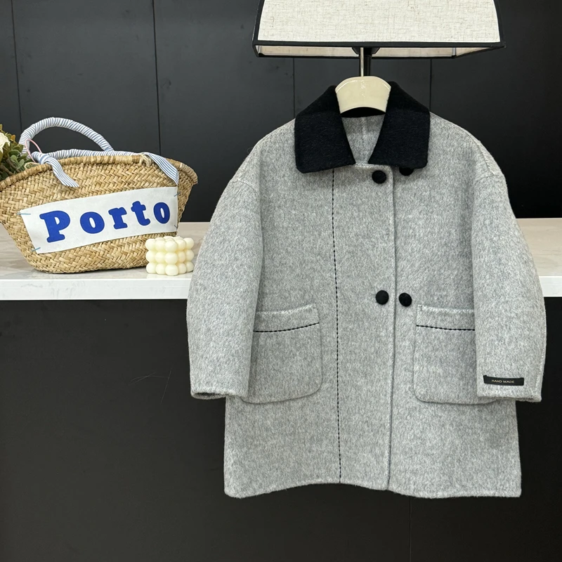 【现货】leomama儿童毛呢外套24秋冬女童双面呢大衣中大童中长款