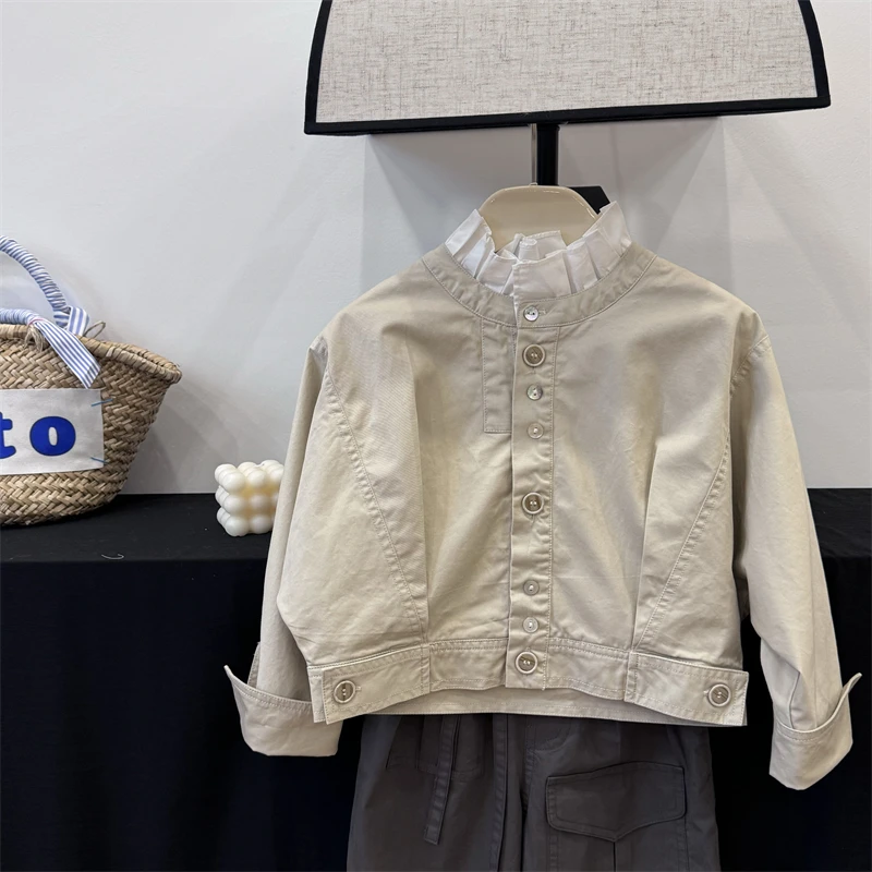 现货【辨识度】女童纯色儿童外套秋款女大童风衣秋季初秋新款洋气