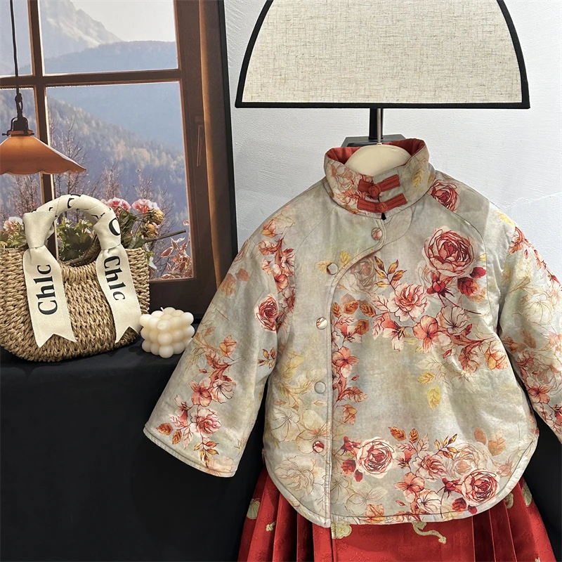现货【富贵花】女童汉服冬季拜年服夹棉加厚中国风儿童过年衣服
