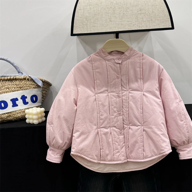 现货Leomama【樱花雨】女童棉衣秋冬中大童洋气夹棉衬衫纯色冬装