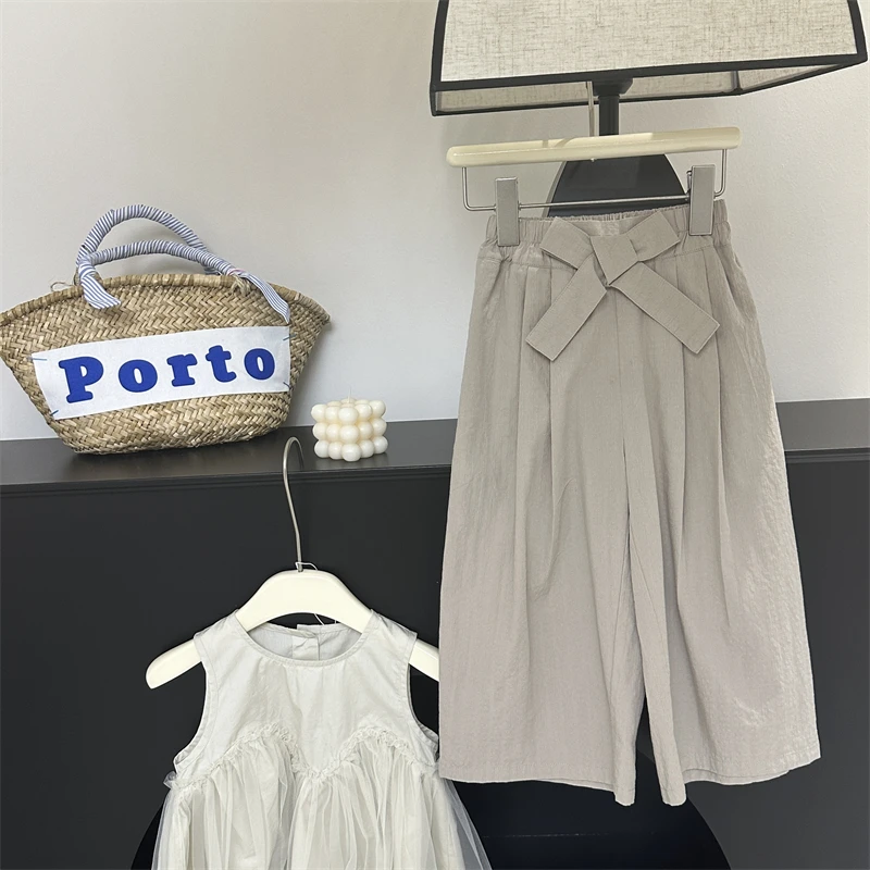 现货【生咖】女童休闲裤2024夏季新款洋气阔腿裤儿童宽松直筒裤