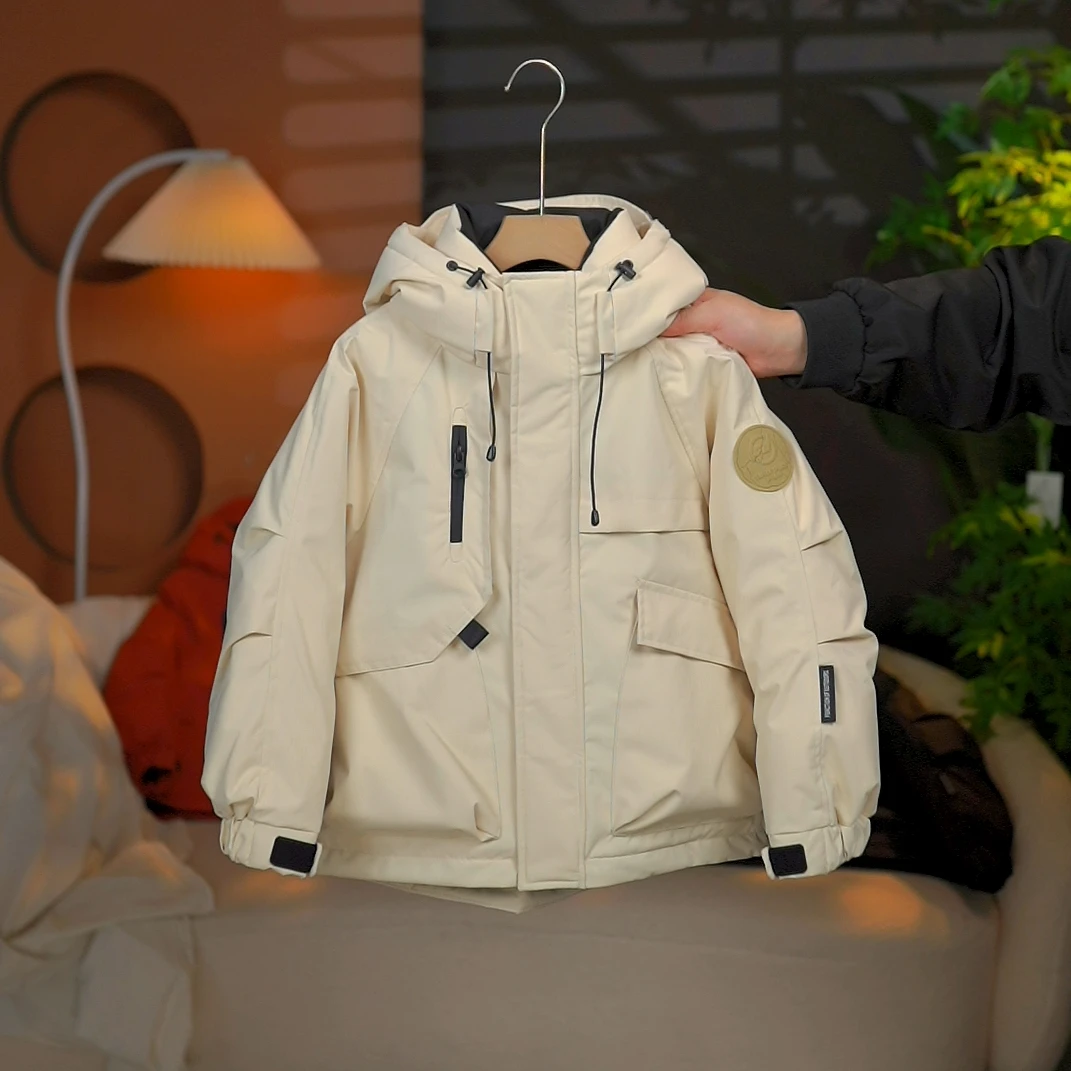 羽绒服洋气新款重工工装大童初高中生保暖白鸭绒冬款连帽儿童外套