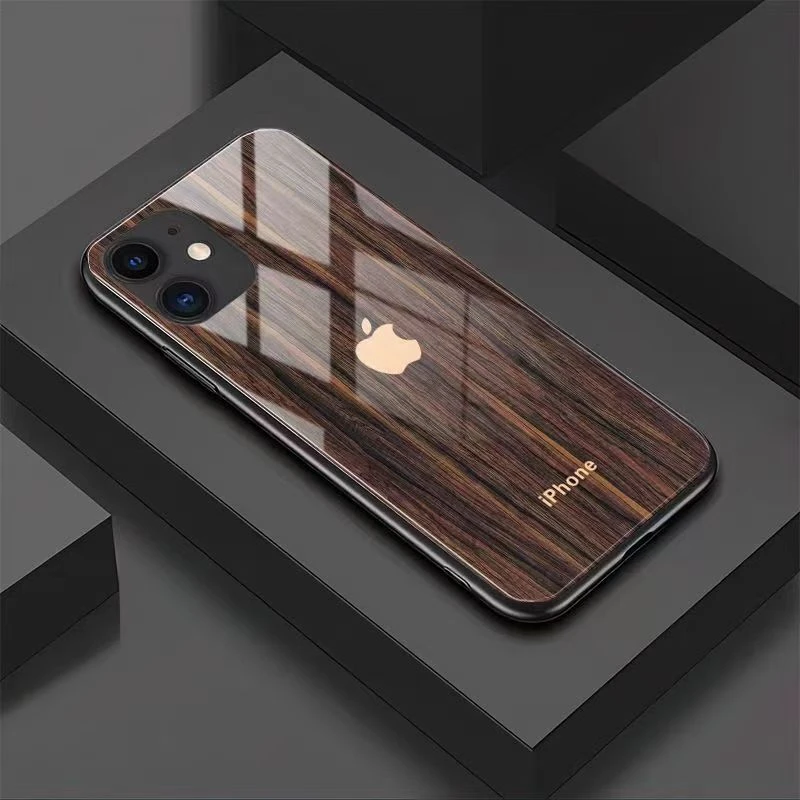 简约木纹苹果15手机壳iPhone14新款13玻璃壳12Promax耐脏11潮XrXs