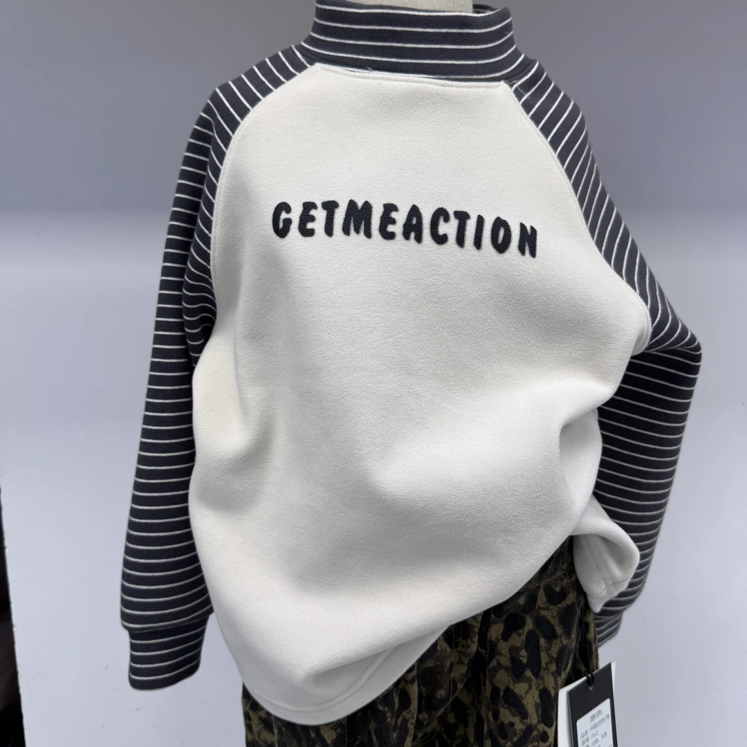 中大儿童女童儿童加绒卫衣2024秋冬新款男童套装宽松百搭加厚潮流