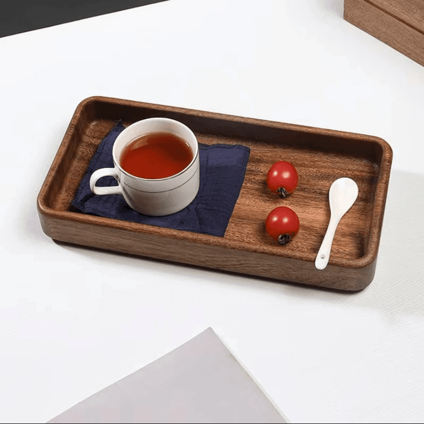 胡桃木茶点盒长方钵茶盒家用轻奢点心盘实木茶托盘中式简约干泡盘