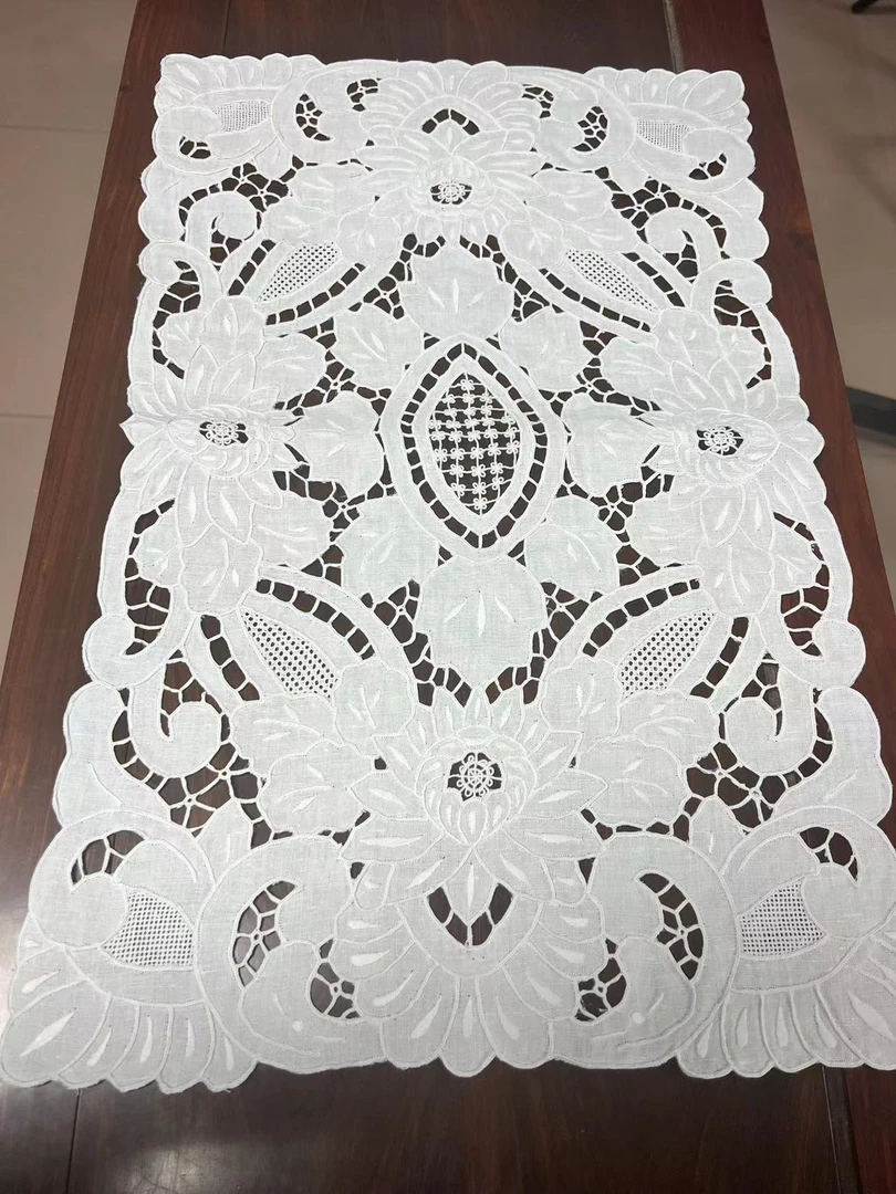 Z193 白色（35x55cm长方形）手工餐盘垫 亚麻隔热垫 防尘碗垫