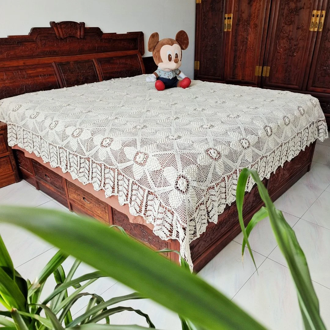 Z91 米色（220*250cm）手工钩针床罩 可DIY窗帘