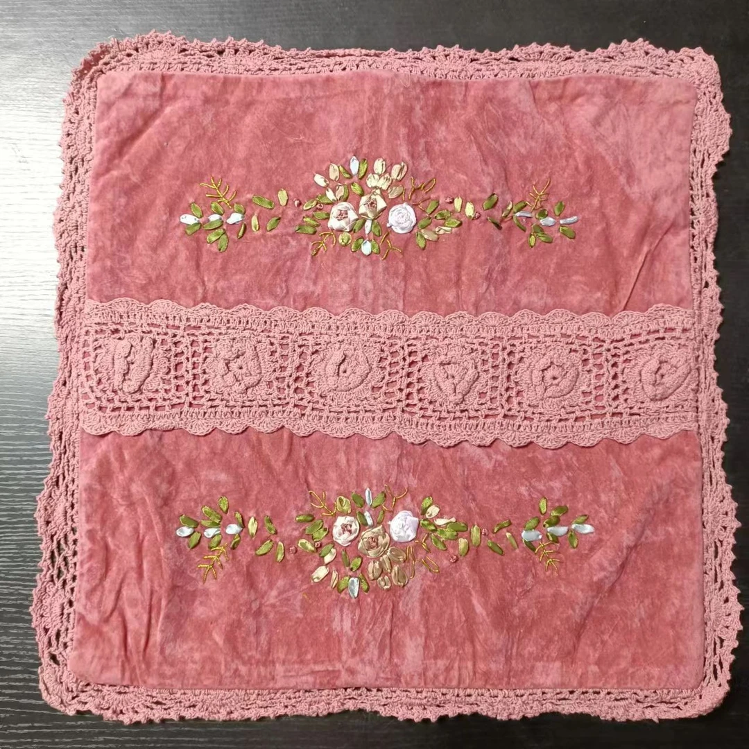 Z86 粉色 (45cm方/对）手工丝带绣花靠垫不含芯拍一发二