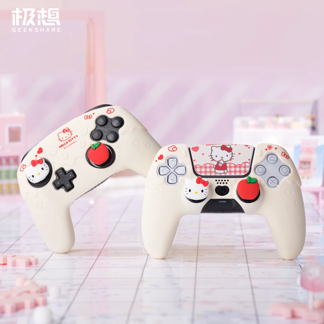极想PS5/NS Pro手柄保护套硅胶壳防滑防汗软壳可爱卡通摇杆帽套装