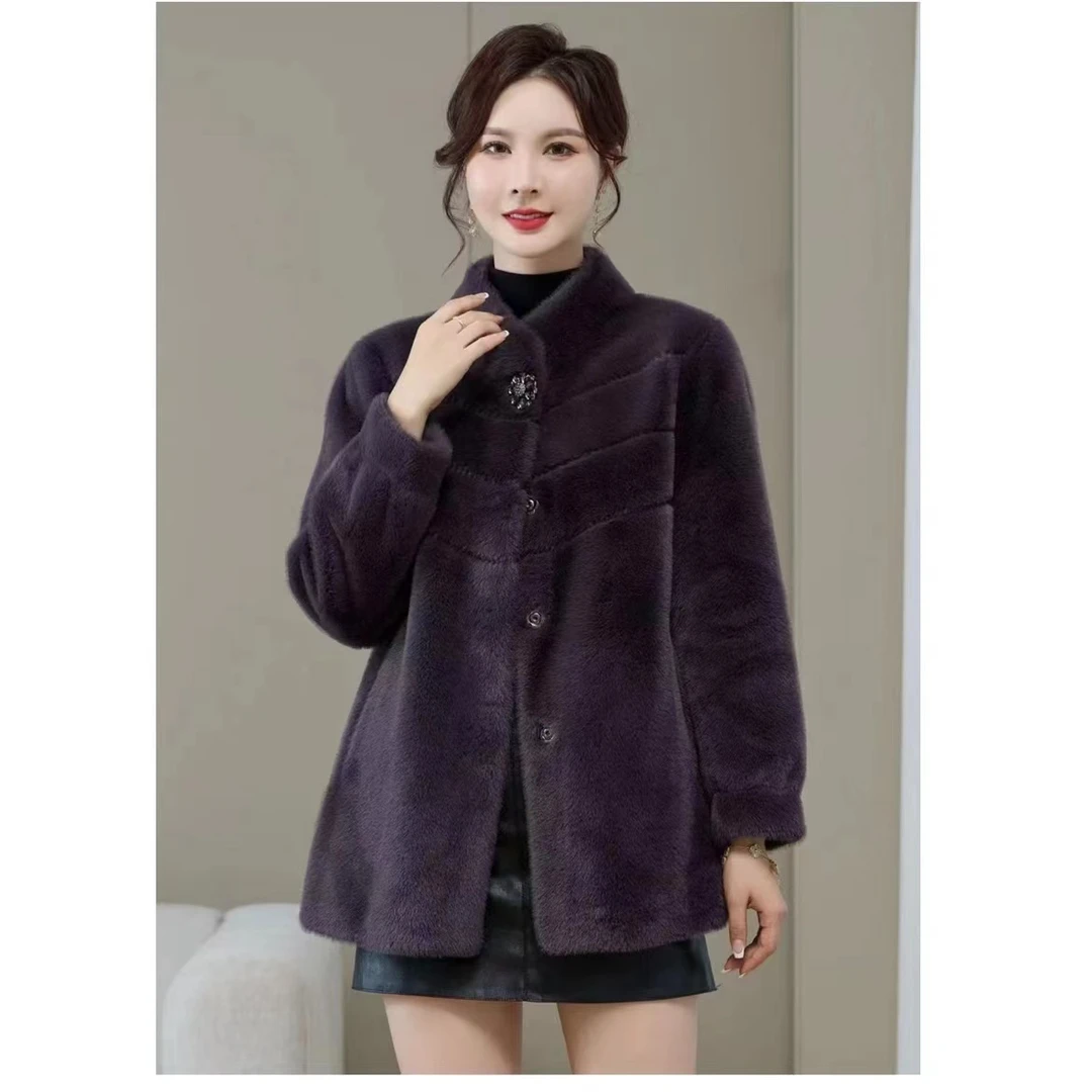 皮毛一体加厚水貂妈妈大衣海宁外穿外套休闲环保皮毛时尚女装绒