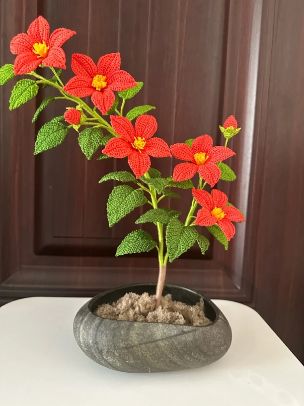 大瓣海棠花毛线钩织diy手工材料包不含钩针不含盆送教程