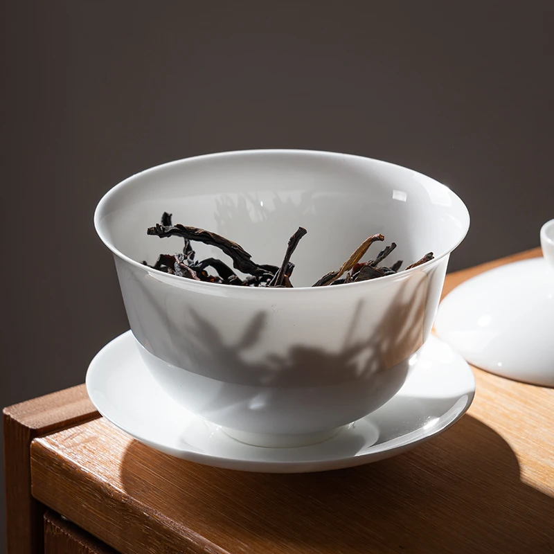 潮州正高骨瓷盖碗盖下100ml满容120ml3杯潮汕工夫茶高端茶器茶具