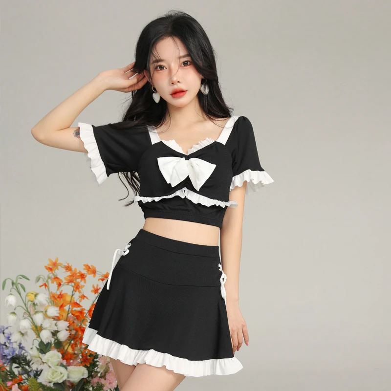少女ins泳衣女高腰分体裙式保守小胸少女遮肚显瘦少女泳装平角