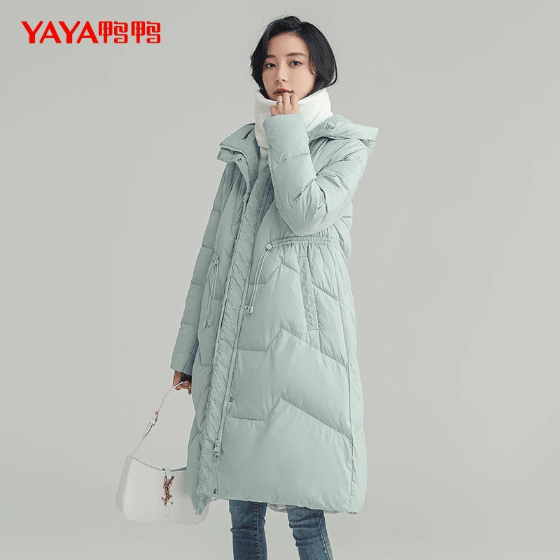 YAYA/鸭鸭羽绒服女中长款冬过膝时尚收腰休闲保暖外套DSF06B0080