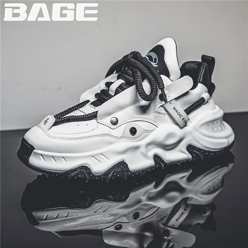 八哥黑色男鞋冬季潮流百搭休闲跑步防滑炸街男士厚底运动老爹潮鞋