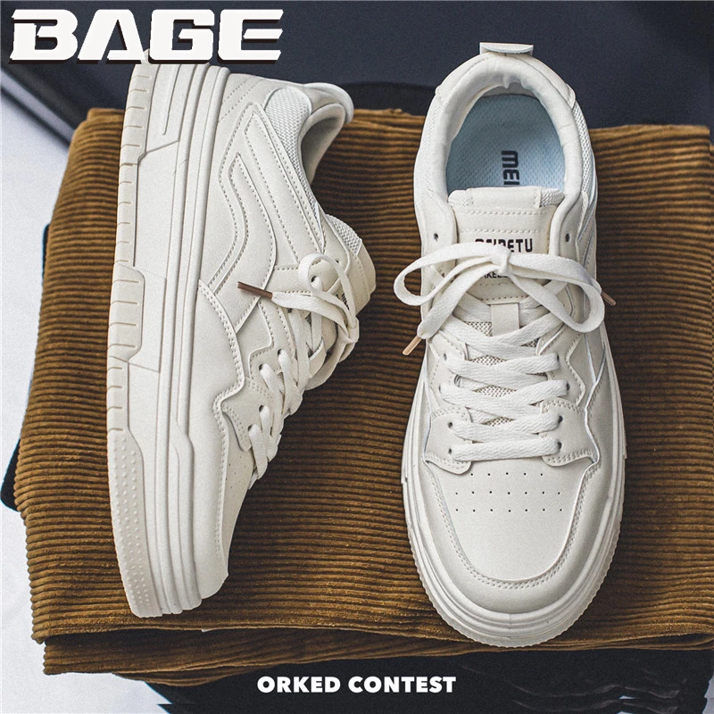 八哥男鞋2025新款冬季休闲百搭小白平板鞋青少年厚底白鞋运动潮鞋