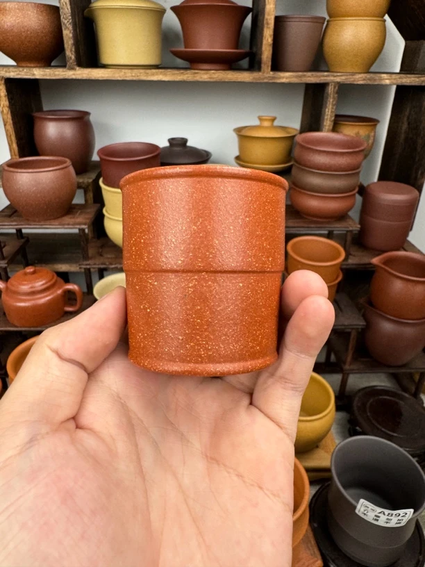 原矿紫砂红降坡竹节杯主人杯茶杯80CC左右