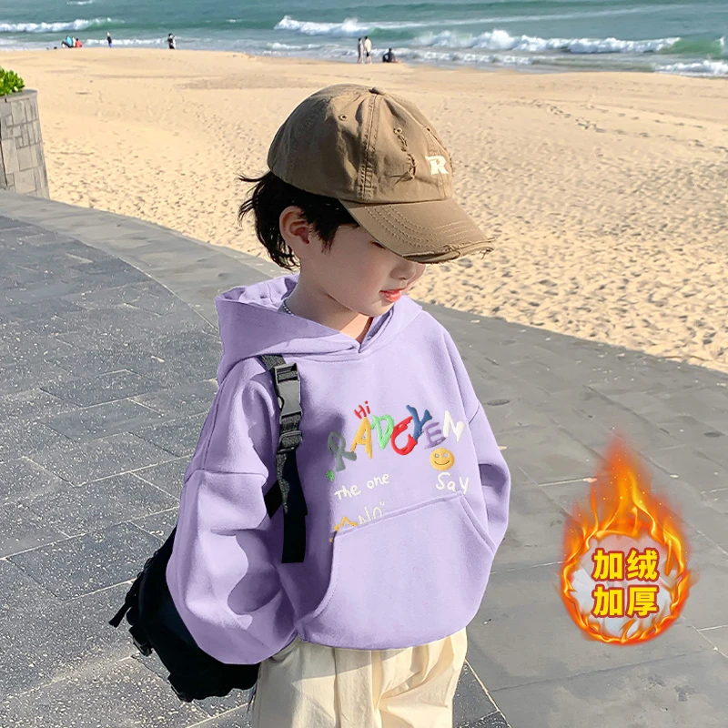 童装男童女童加绒卫衣2024新款中大童秋冬款儿童冬季长袖宽松洋气