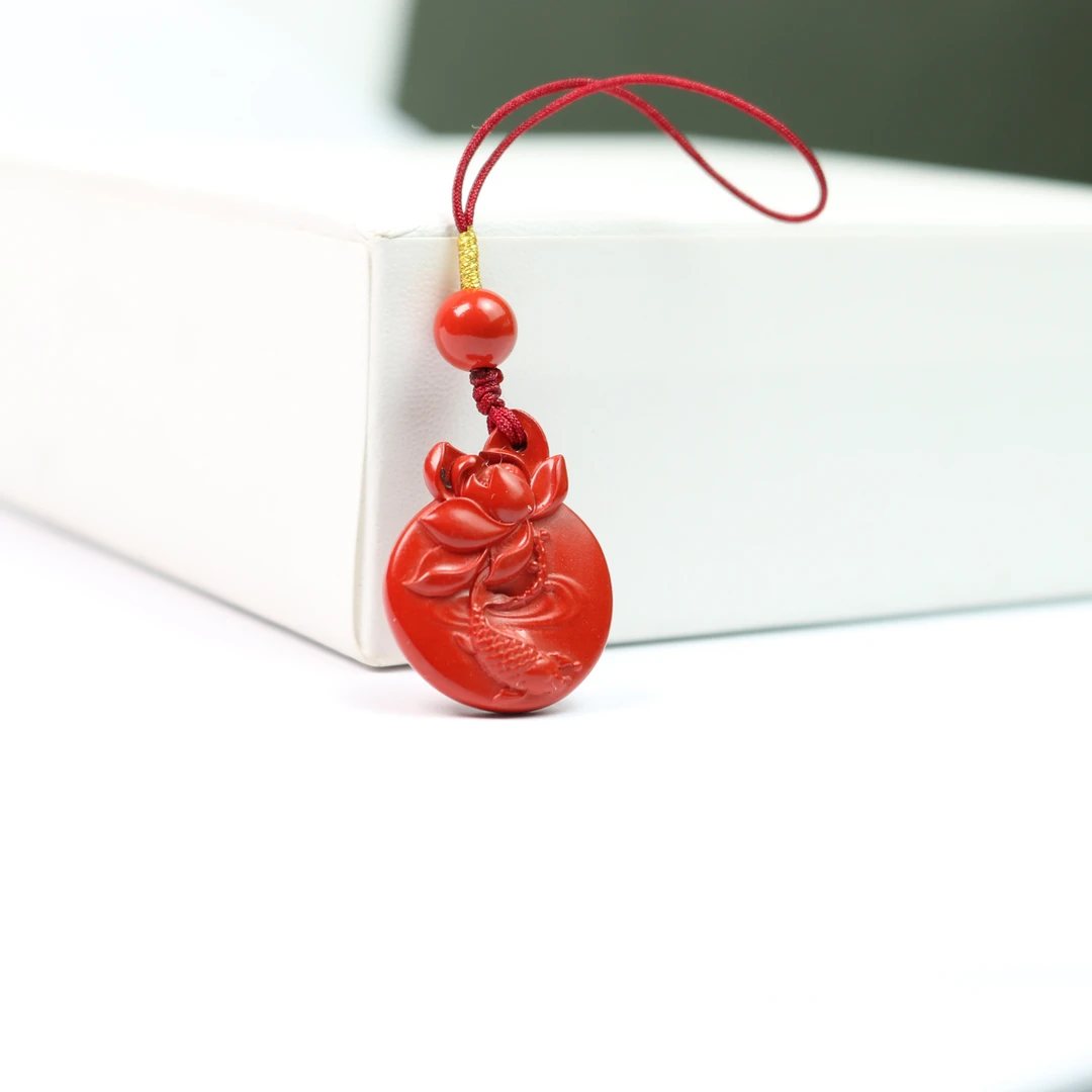 天然辰砂辰砂（朱砂）如鱼得水手机挂本命年红色挂饰