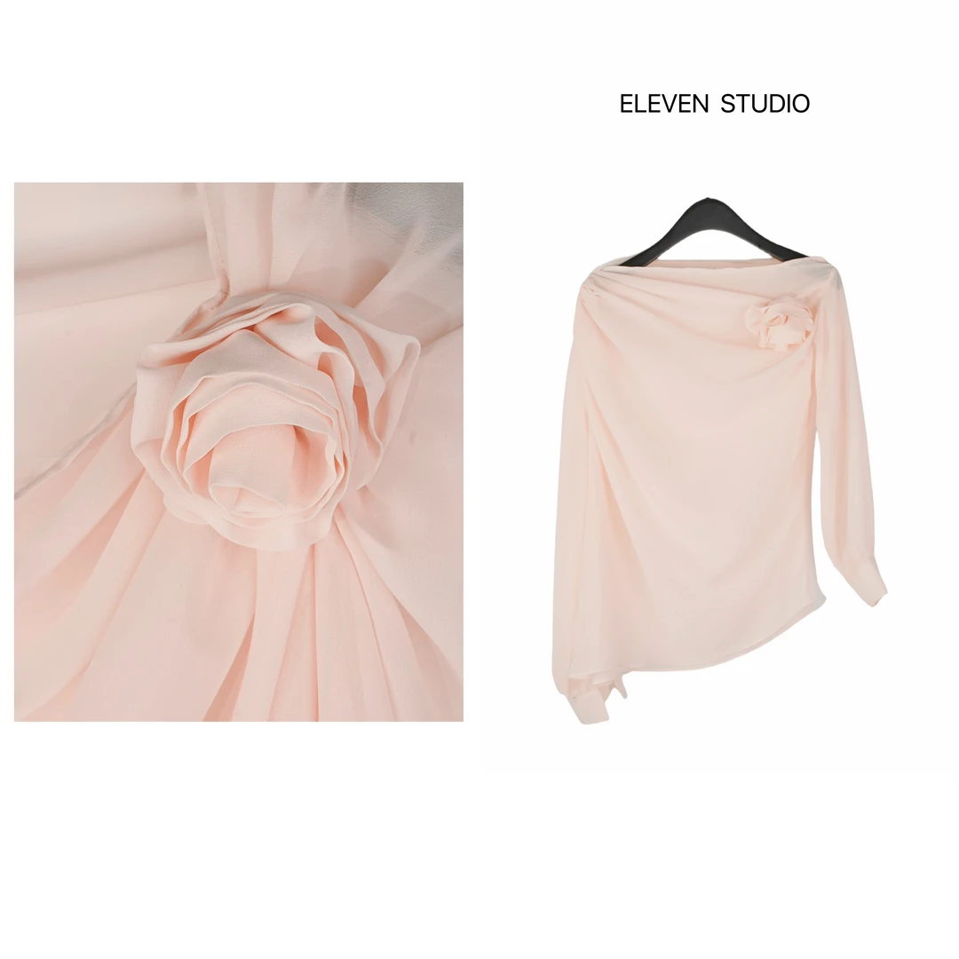 【十一】长袖雪纺衫女法式气质小众上衣-奶芙泡泡