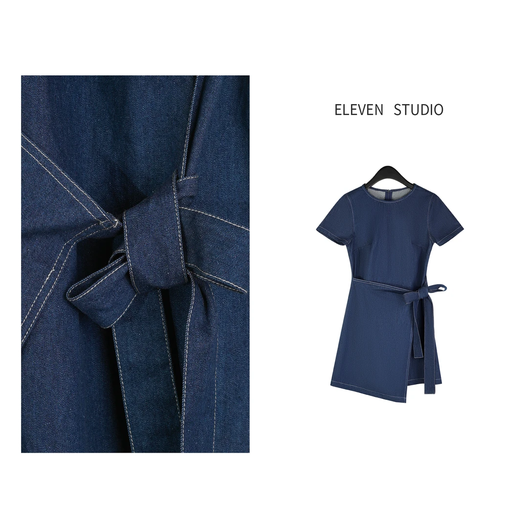 【十一】 圆领绑带牛仔连衣裙- 漫度周末-198