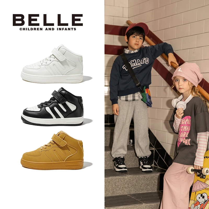 百丽秋新款男童厚底防滑休闲鞋女童百搭高帮软底运动鞋潮DE3801