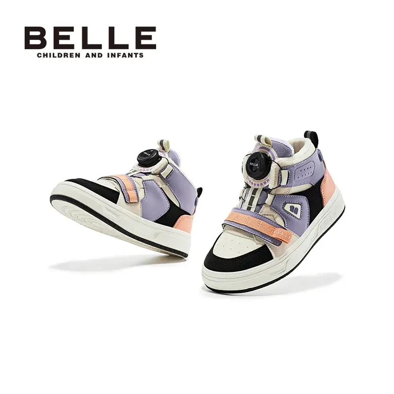 百丽儿童冬季新款纽扣运动鞋运动鞋  加绒复古厚底百搭潮鞋RV3736