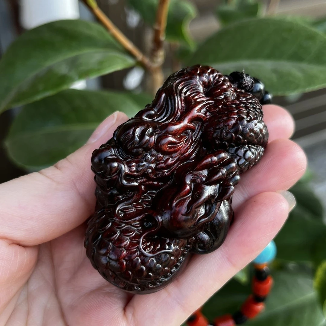 紫檀木雕刻招财生肖龙文玩手把作实木工艺品生肖龙把玩汽车挂件
