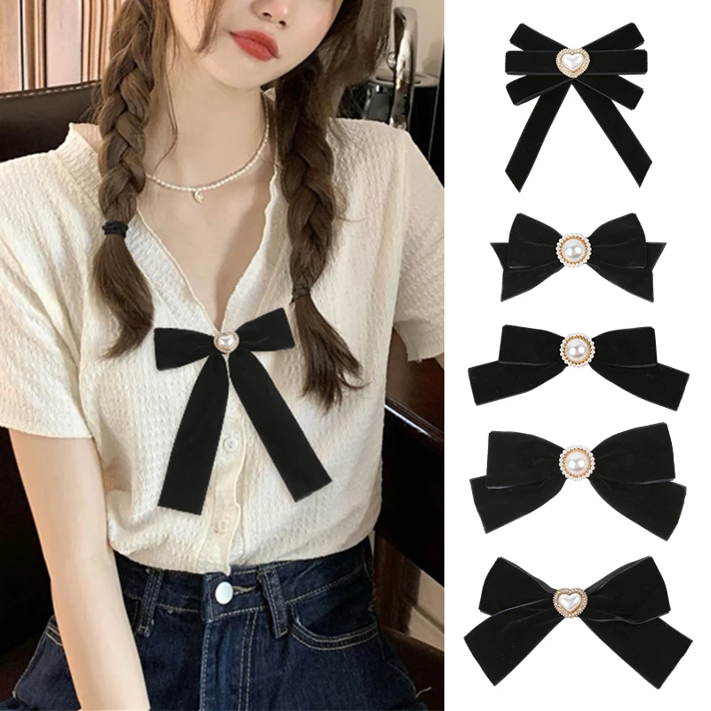 韩版丝绒蝴蝶结领结黑色飘带领花学院风英伦外套衣服装饰别针配饰