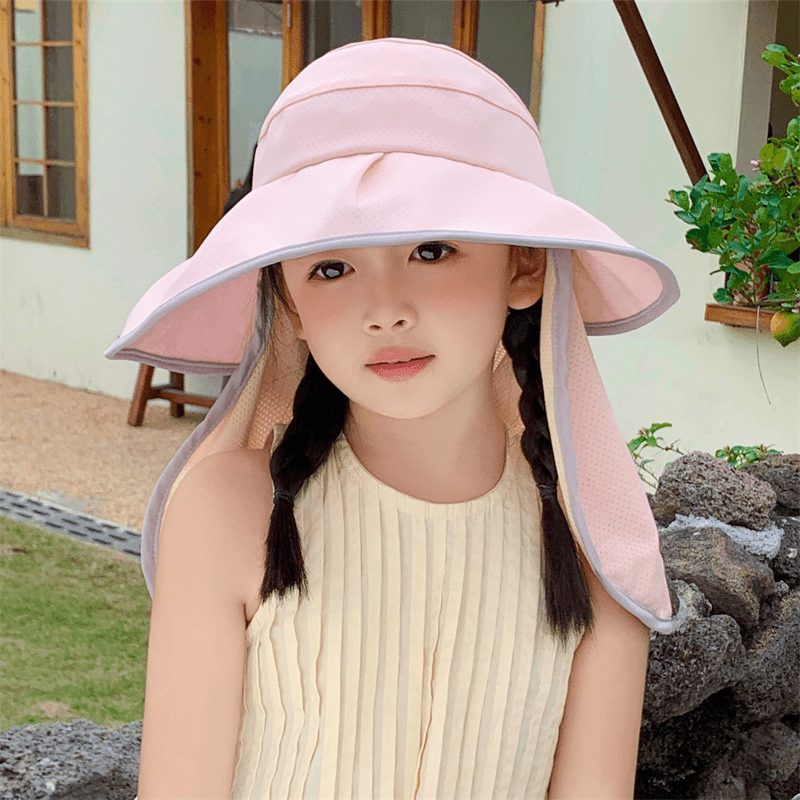 儿童帽子女童防紫外线大檐遮阳帽男童护颈空顶披肩防晒宝宝渔夫帽